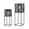 Glitzhome® Black Metal Stripes Geometric Solar Powered Edison Bulb Outdoor Lantern Set